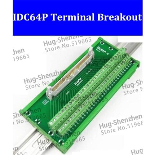 IDC64P IDC 64 Pin Male Connector to 64P Terminal Block Breakout Board Adapter PLC Relay Terminals DIN Rail Mounting--1pcs/lot