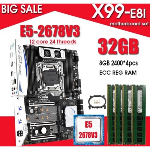 JINGSHA X99 LGA 2011 Motherboard Set With E5 2678V3 And 4pcs x 8GB = 32GB DDR4 2400MHZ ECC REG RAM Support Turbo Boost
