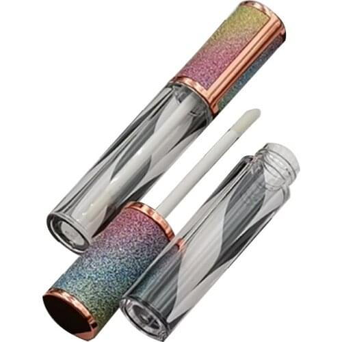 Cosmetic Container Packaging Rainbow Color Cap Empty Clear Tube 10 Pieces 6ml Lip Gloss Tube With Wand