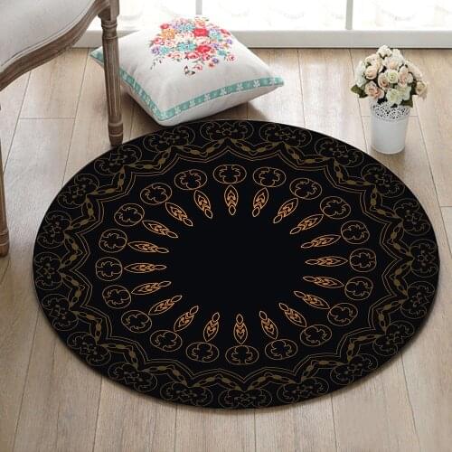 Round Indoor Childrens Room Cushion Bedroom Floor Area Mat Bathroom Non-Slip Carpets Office Door Rugs Mandala In Black Backdrop