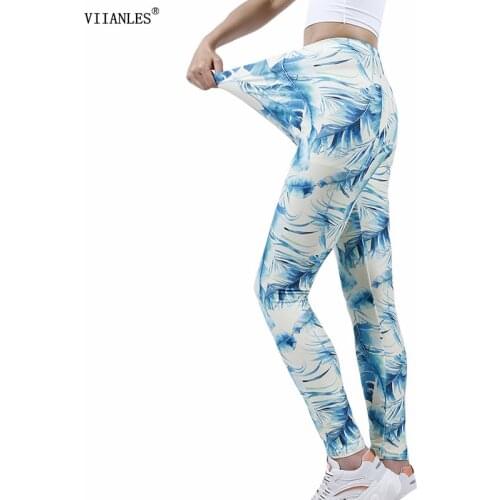 VIIANLES Hot Sale Printing High Waist Casual Leggings Leaf Lady Sports Leggins Nine Pants Fashion Fitness Pants Gym Jeggings