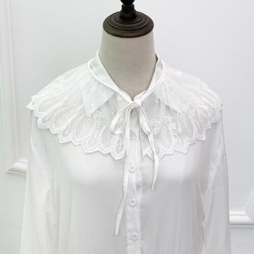 Linbaiway Lace Floral Fake Collar Shawl for Women Lace Lapel Blouse Top False Collars Shawl Wrap Detachable Shirt Decorative