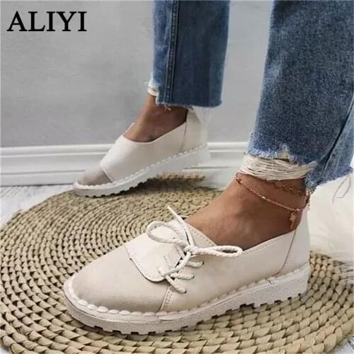 Vintage Loafers Women 2021 Spring New Round Toe Lace Up Patchwork Ladies Casual Flats 35-43 Big Size Comfortable Single Shoes