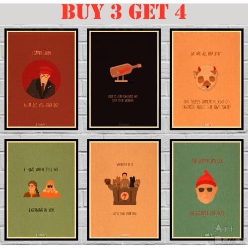 Wes Anderson Movie Minimalist Poster Kraftpaper Poster Art Painting Abstract Fancy Wall Sticker 42X30cm