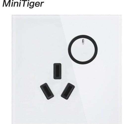 Minitiger 16A Wall Electrical Power Socket 3 hole Power Outlet and 1 Gang 1 Way Wall Light Switch White Crystal luxury glass