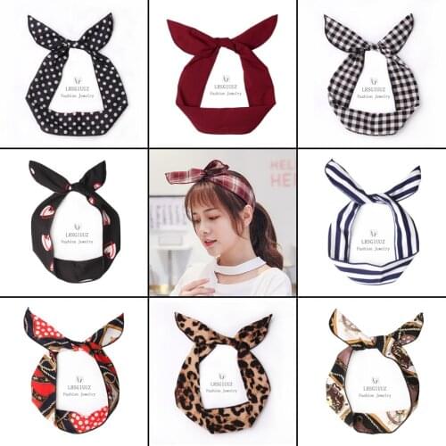 Fashion Women Girls Dark color Retro rabbit ear Hair Bands Print Headband Vintage Cross Turban Bandage Bandanas Hair Accessories