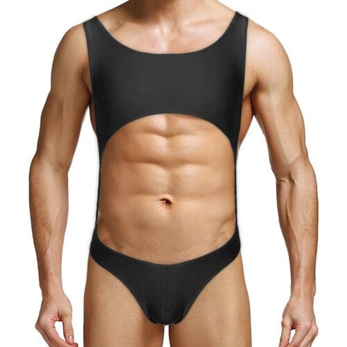 Mens Lingerie Bodysuit Tight Underwear Bikini Thongs Sexy Costume One-piece Sleeveless Cut Out Stretch Smooth Leotard Bodysuit