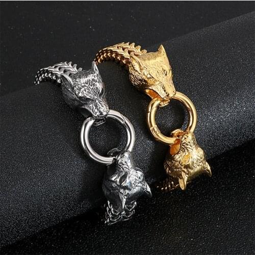 Stainless Steel Vintage Men Charm Hip Hop Punk Bracelet Animal Wolf Blcak God Personalised Bracelet Steel