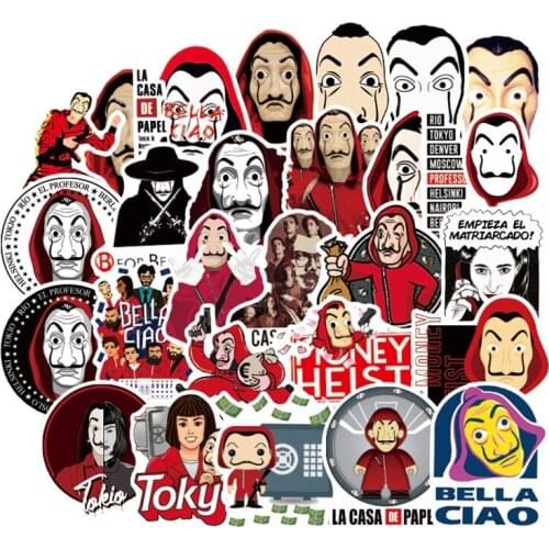 50PCS Money Heist Heist La Casa De Papel Stickers Luggage Laptop Skateboard Motorcycl Waterproof Graffiti Decal Stickers for Kid
