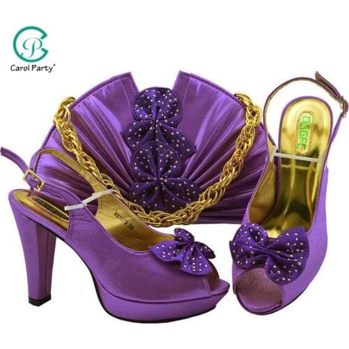2020 New Purple Color Italian Shoes and Bags to match High Quality African Shoe and Bag Set for Party In Women Nigerian Shoes