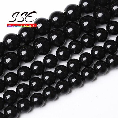 Wholesale Black Glass Beads Natural Stone Loose Beads 15" Strand 4 6 8 10 12 14 mm For Jewelry Making DIY Bracelet Accessories
