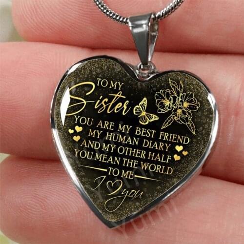 To My Sister Heart Pendant Necklace You Are My Best Friend Butterfly Necklace for Women Girls Jewelry Birthday Christmas Gift