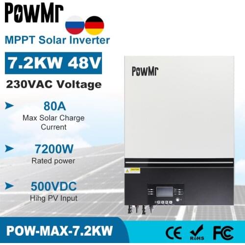 7200VA Hybrid Solar Inverter 230V 48V 500Vdc PV Input 80A MPPT Solar Charger Built-in WIFI Support Lithium BMS Solar Inversor