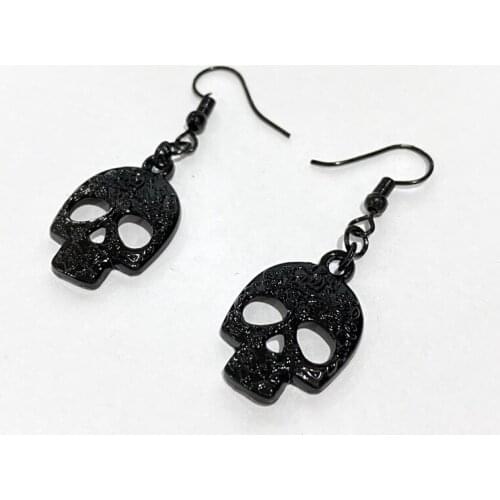 Retro Halloween Skull Earrings, Dangle Skull Earrings, Skull Jewelry, Black Skull Jewelry Womens Gift