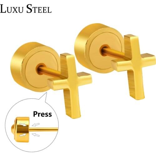LUXUSTEEL Cross Earrings pendientes Babygirl Accessories Stainless Steel Gold Silver Color Press Small Stud Earrings Party