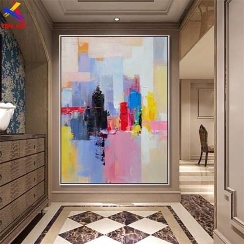 Thick City Picture Large Hand painted Modern Abstract Oil Painting on Canvas for Living Room Wall Art Home Decoration Gift A020
