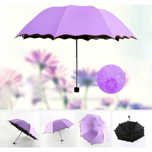 Parasol Thickened Water-resistant Flowering Black Plastic Umbrella Creative Sunny And Rainy Three-fold Manual Sun Umbrella