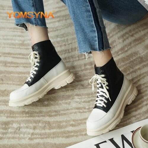 YQMSYNA Fashion Ankle Boots Thick Bottom Square Heel Mixed Colors Lace-up Womens Shoes New Round Toe Office Lady Shoes AS357