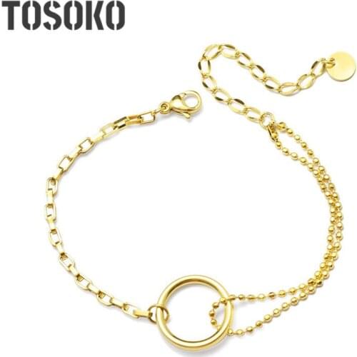TOSOKO Stainless Steel Ring Bracelet Asymmetric Chain Bead Chain Female Fashion Bracele BSE067