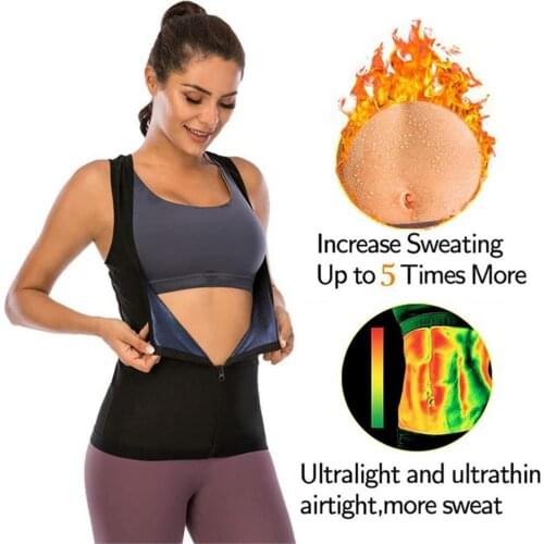 Women Sauna Sweat Vest Corset Waist Trainer Sauna Suit Tank Top Zipper Weight Loss Body Shaper Workout Shirt for Running sports