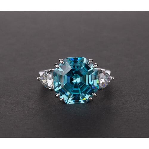 Vintage 100% 925 Sterling Silver Created Moissanite Aquamarine Gemstone Wedding Engagement Ring Jewelry Gift for Women Wholesale