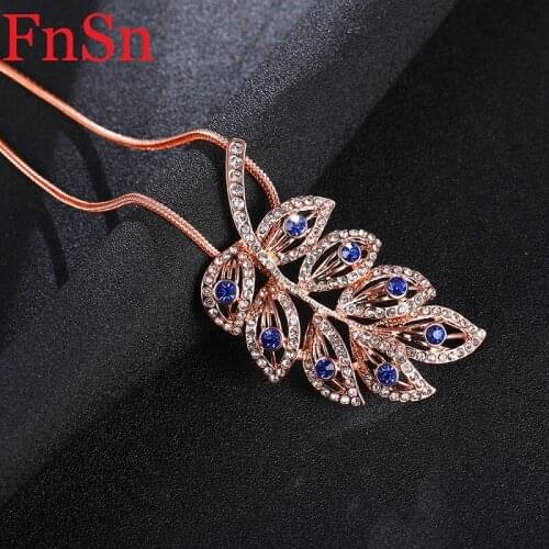 WomenLove Leaf Pendant Necklaces Colorful Crystals Rose Gold Color Zinc Alloy Collar Necklace Jewelry Pendant Necklaces Gift Hot