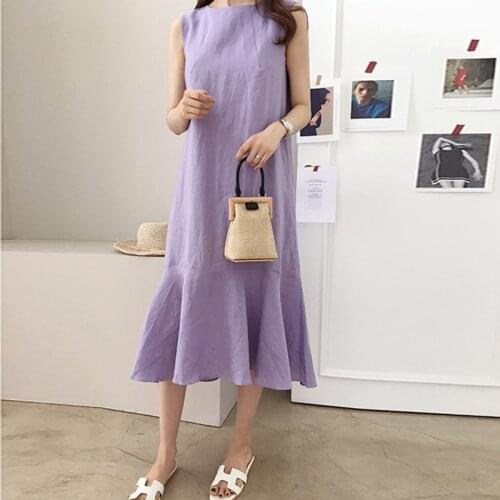 Summer new loose leisure Dress Round neck Korean commuter dresses for women 2021