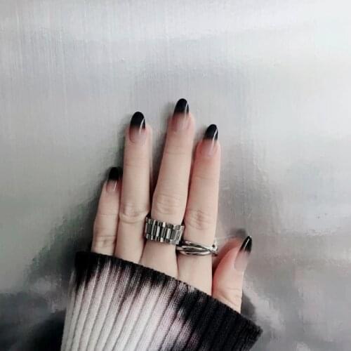 24pcs fake nails with glue sticker dark False nails Detachable gauze Manicure patch fake nail tips full cover acrylic