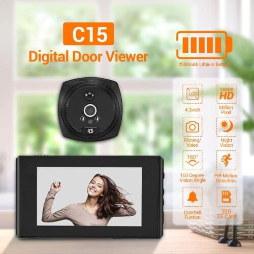 4.3Inch Screen 4X Zoom 1080P Visual Video Doorbell Motion Detection Peephole Viewer Video Door Phone
