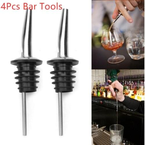 4Pcs Stainless Steel Bottle Caps Liquor Spirit Pourer Dispenser Free Flow Wine Pouring Spout Stopper Barware Bar Kitchen Tools