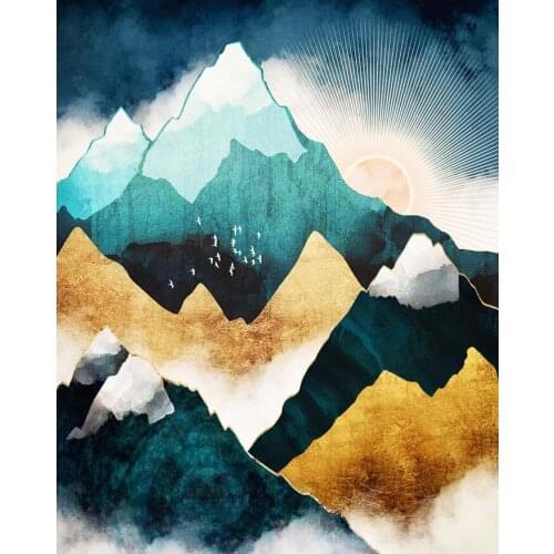 Abstract Geometric Mountain Wall Art Poster Nordic Sun Forest Landscape Canvas Painting Posters Modern Living Room Home Decor