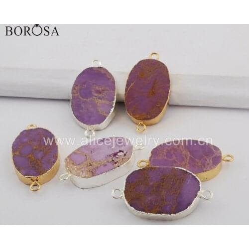 BOROSA 5PCS Freeform Gold Color Muscovite Sugilite Connectors Purple Stones double Charms High Quality for Necklace DIY G1749