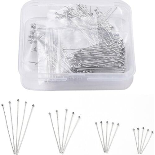 Mix Size 25mm/30mm/40mm/50mm Stainless Steel Ball Head Pins with Bead Container for DIY Jewelry Making about 200pcs/box