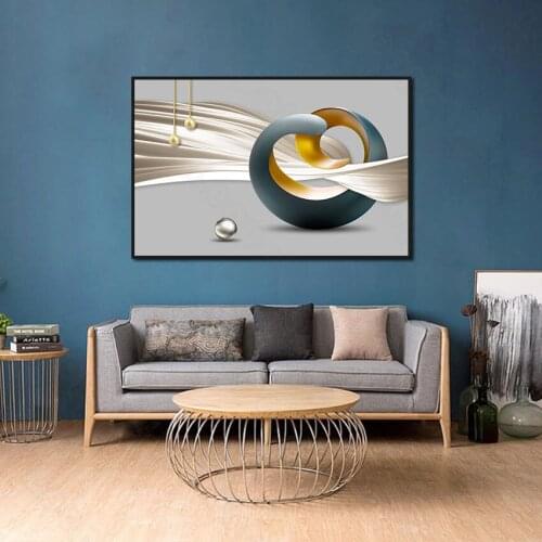 One Piece Decorative Canvas Painting Abstract Poster Luxury Style Gold and Blue Apple Moderns Art Print for Living Room Wall