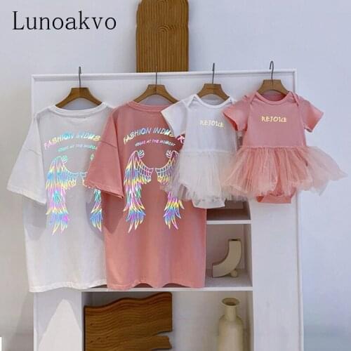 Lunoakvo Family Matching Clothes Girls Christmas Outfit Womens Top Baby Rompers Kids Light Wings Shirt Mens Tee Short Sleeve