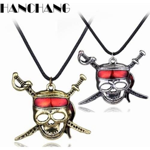 Movie Jewelry Necklaces Pirates of the Caribbean Captain Jack Sparrow Cross Swords Skull Mask Pendant Necklace Collier Men Gift