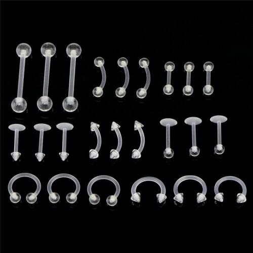 24Pcs Piercing Tongue Barbell Ladies Simple Nose Ring New Style Retainer Stud Bone Pin Clear Transparent For Women Body Jewelry