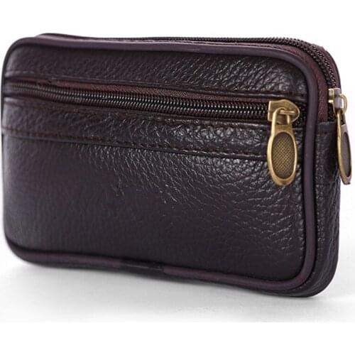 Leather Waist Fanny Pack Mens Belt Bag Travel Cash Card Holder Wallet Phone Pouch Hip Bum Bag Casual Leather Purse