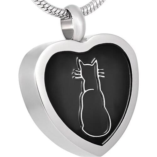 IJD8091 Hot selling Heart cremation pendant stainless steel Cat in my Heart memorial ashes jewelry necklace with 22" snake chian