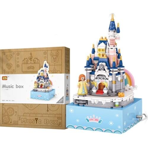 Lizhi LOZ1220 castle building blocks rotating music box spelling building blocks creative gifts Wenchuang boutique supply