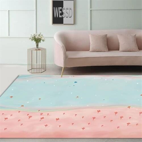 Cute Light Pink Blue Girl Rug Nordic Style Cartoon Plant Pattern Bedroom Carpet Home Decoration Sofa Table Carpet Living Room