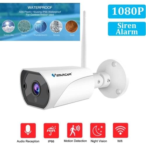 Vstarcam 1080P 2MP Outdoor Bullet IP Camera Wifi Surveillance Security Camera Motion Siren Alarm IP66 Waterproof IR CCTV Camera