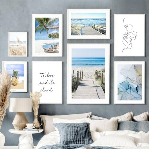 Wall Art Canvas Painting Reed Pinapple Blue Beach Abstract Nordic Posters And Prints Wall Pictures For Living Room Decoration