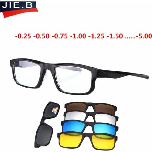 Finished Myopia Eyewear Spectacle Frame Men Women Eyeglasses With 5 PC Sunglasses Clip Optical Clear Glasses For Male Female