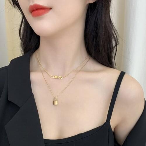 Titanium Steel Necklace for Women Personalized Lock Pendant 2 Layer Charm Snake Chain Multi Layer Choker Necklace Hiphop Jewelry