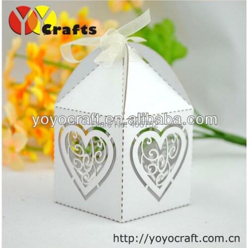 Supply good quality paper wedding candy box, heart shaped wedding box laser cut sweet heart wedding favor box