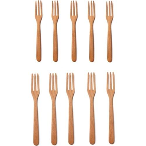 Beech Fork Creative Wooden Tableware Kitchen Tools Fruit Wooden Fork Pizza Wooden Fork, 10PCS