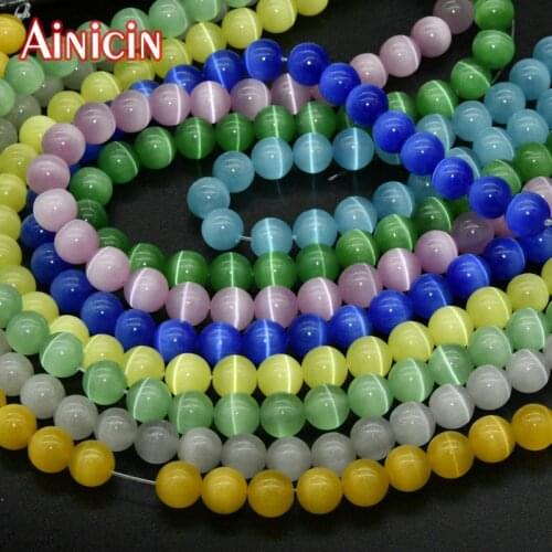 High Quality 6~10mm Colorful Cat Eyes DIY Jewelry Making Round Stone Strand Loose Beads Pink Yellow Green Blue Beads 10pcs/lot