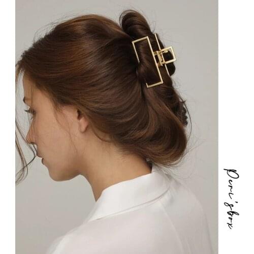 PerisBox 2 Design Matte Gold Hair Clips Large Hollow Geometric Hair Claws Minimalist Elegant Trendy Hair Accessories 2021 Hot