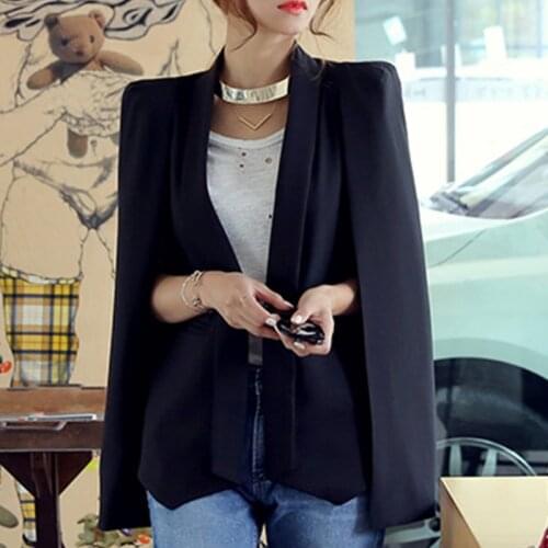 Shawl Collar Split Sleeve Cloak Blazer Cape New Womens Spring Autumn Solid Color OL Suit Jacket Coat Black White Korean Fashion